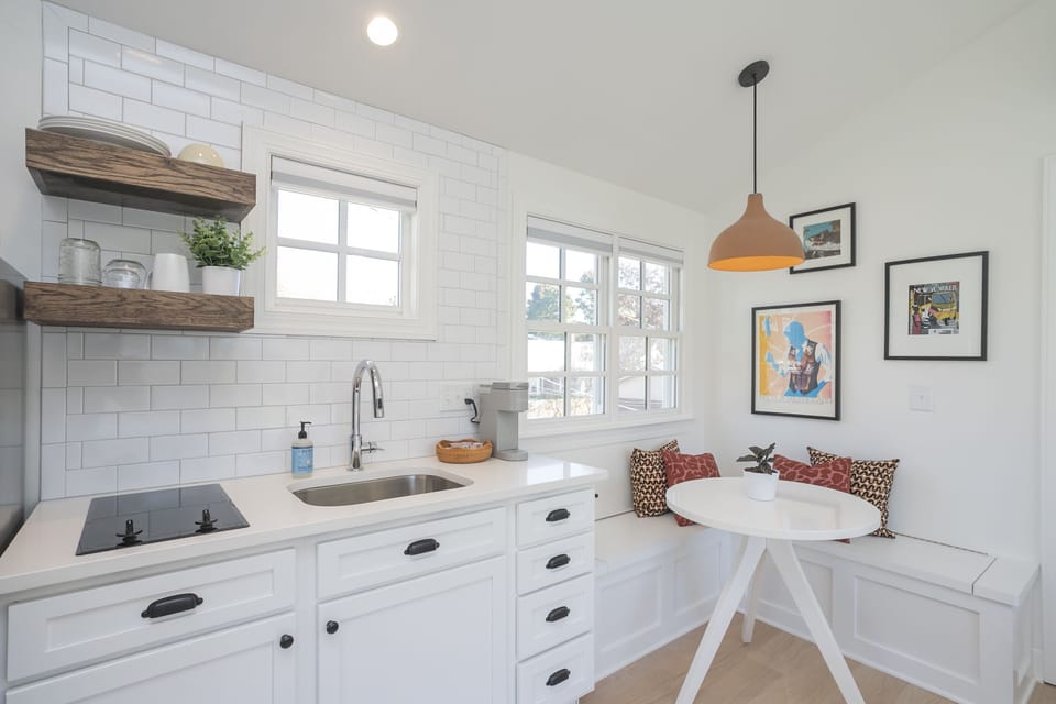 Kitchenette and dining/workspace area