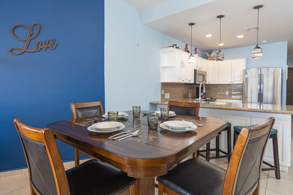 dining table and kitchen