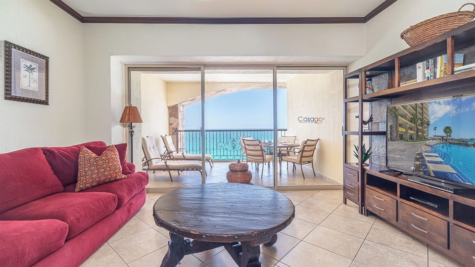 The living room and the balcony