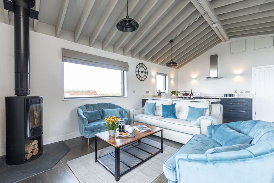 Dorset Eco Retreats, Ansty: Fern with its wood burning stove and comfortable seating