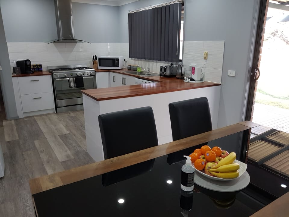 Large fully equipped kitchen.  Coffee pod machine, T2 teas, breakfast items incl