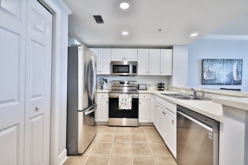 Fully stocked kitchen.