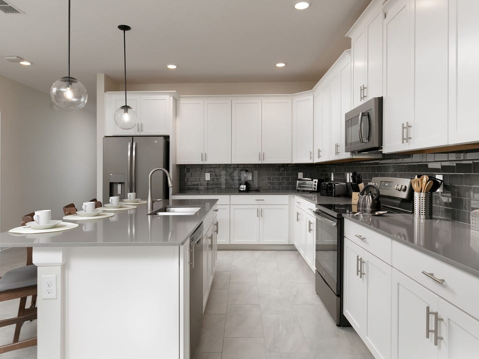 Neutral-toned kitchen with a stylish countertop