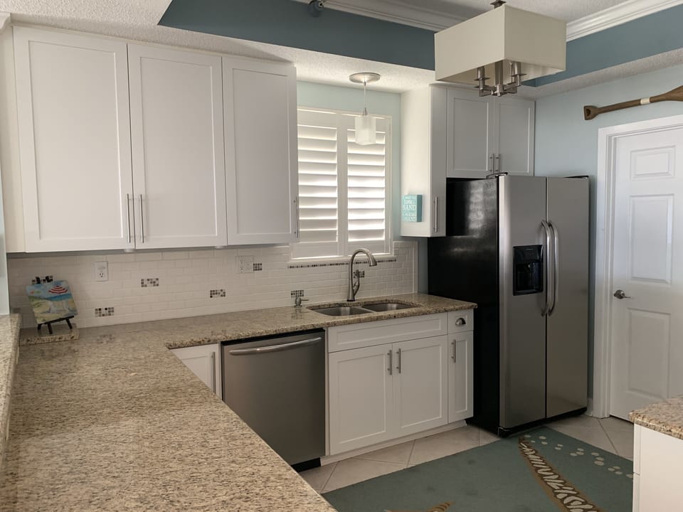 Plenty of counter space. Kitchen window has view of beach looking west 