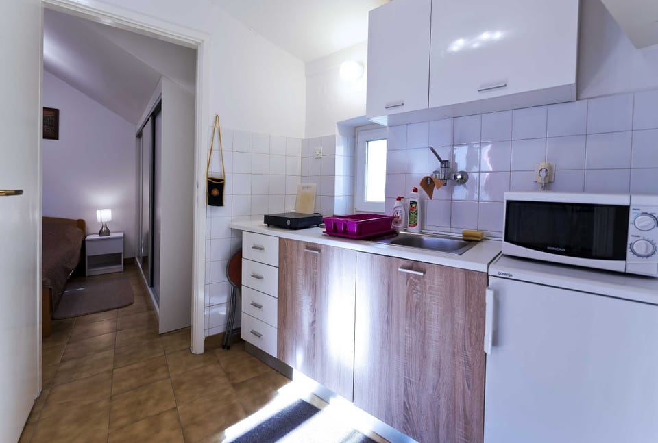 Apartment (One-Bedroom Apartment) | Private kitchen | Fridge, microwave, stovetop, electric kettle