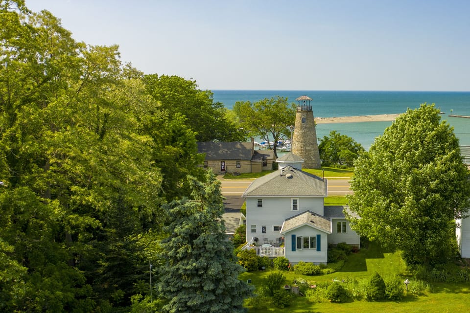 View of the lighthouse and backyard of our home