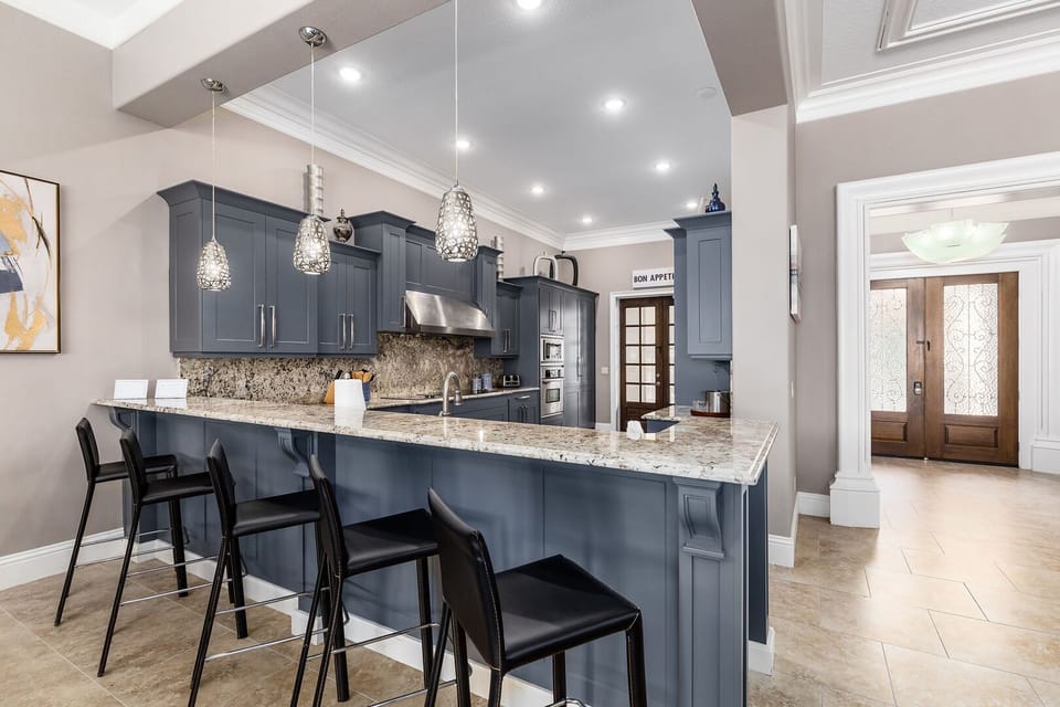 Plenty of comfortable seating and barstool seating for 5