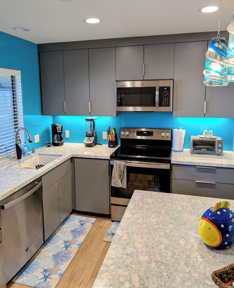 Fully stocked kitchen with island