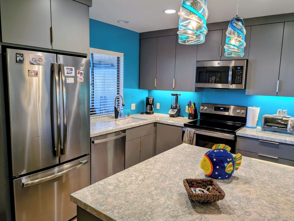 Fully stocked kitchen with island