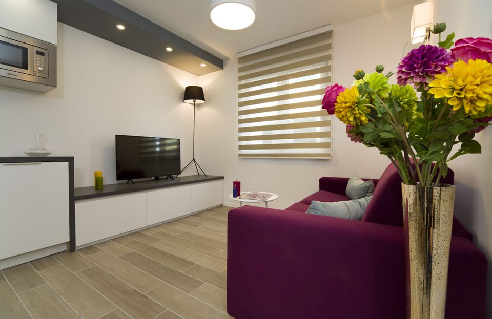 Deluxe Apartment | Living area | 35-inch flat-screen TV with cable channels, TV