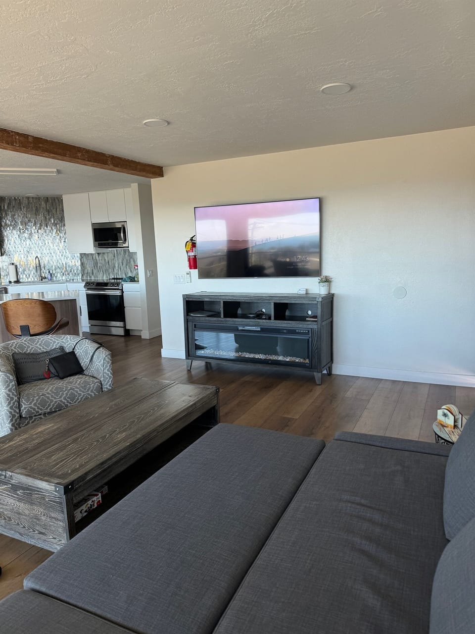 TV and fireplace