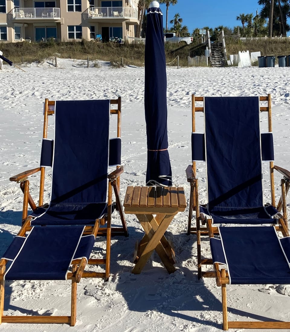 Beach setup with table provided seasonally to guests 