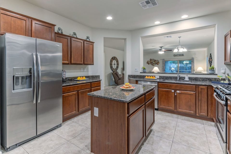 Counter space is ample for serving your favorite cuisine.