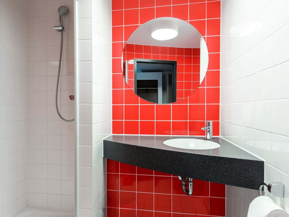 Shower, hair dryer, soap, shampoo