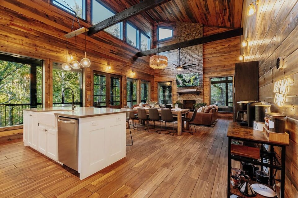 The kitchen, dining, and living room are open concept and friendly for all your family and friends to gather in the same space and enjoy your time together.
