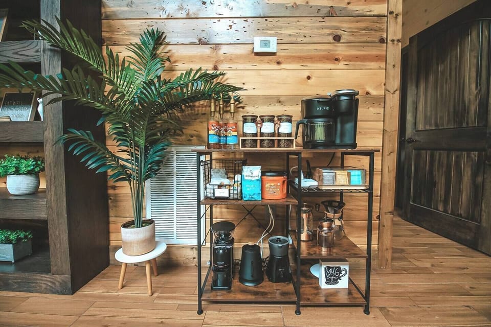 A coffee aficionado's dream! From K-cups and Keurig, to whole beans or ground, we got you covered! The coffee bar also includes a french press, pour-over, grinder, and frother! We also have a vast tea selection as well!