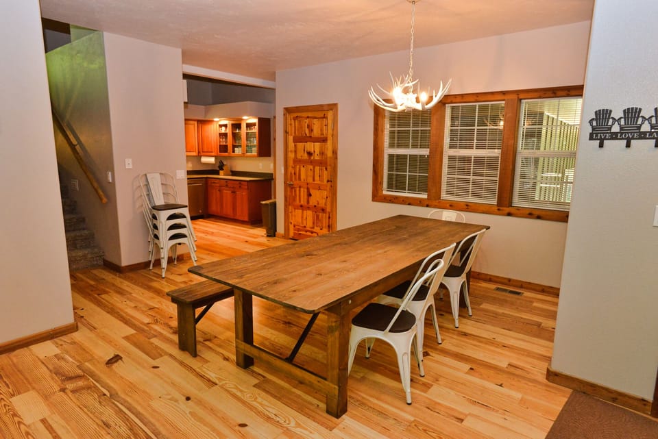Large dining table and seating