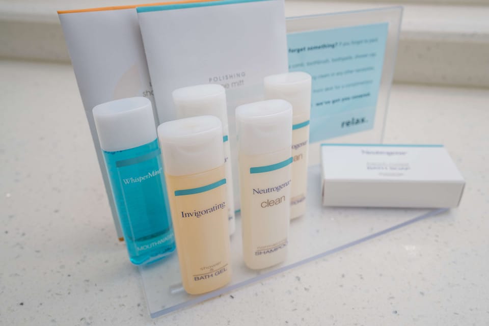 Free toiletries, hair dryer, towels