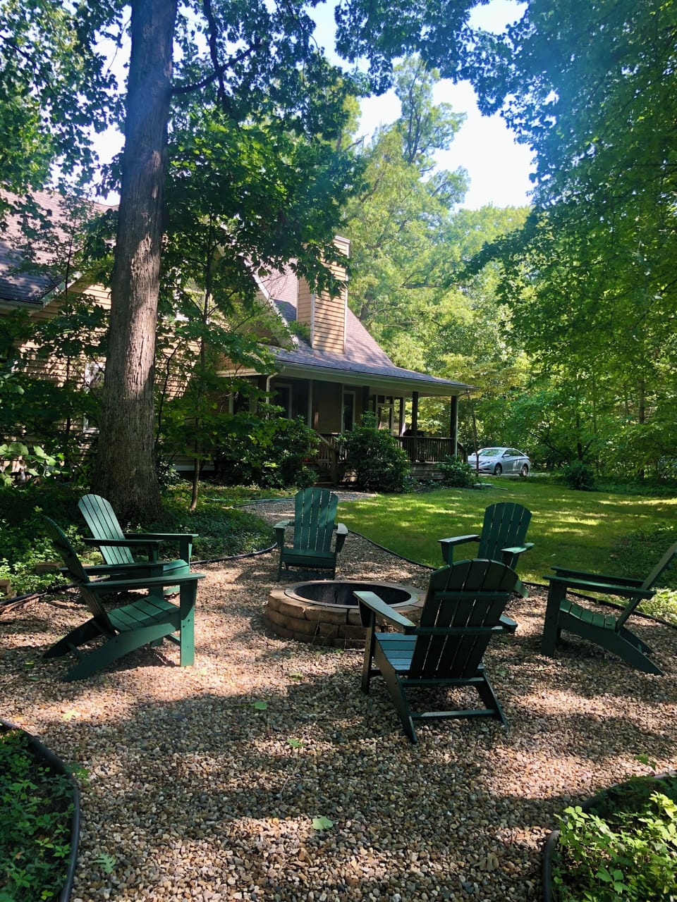 fire pit area with 6 chairs