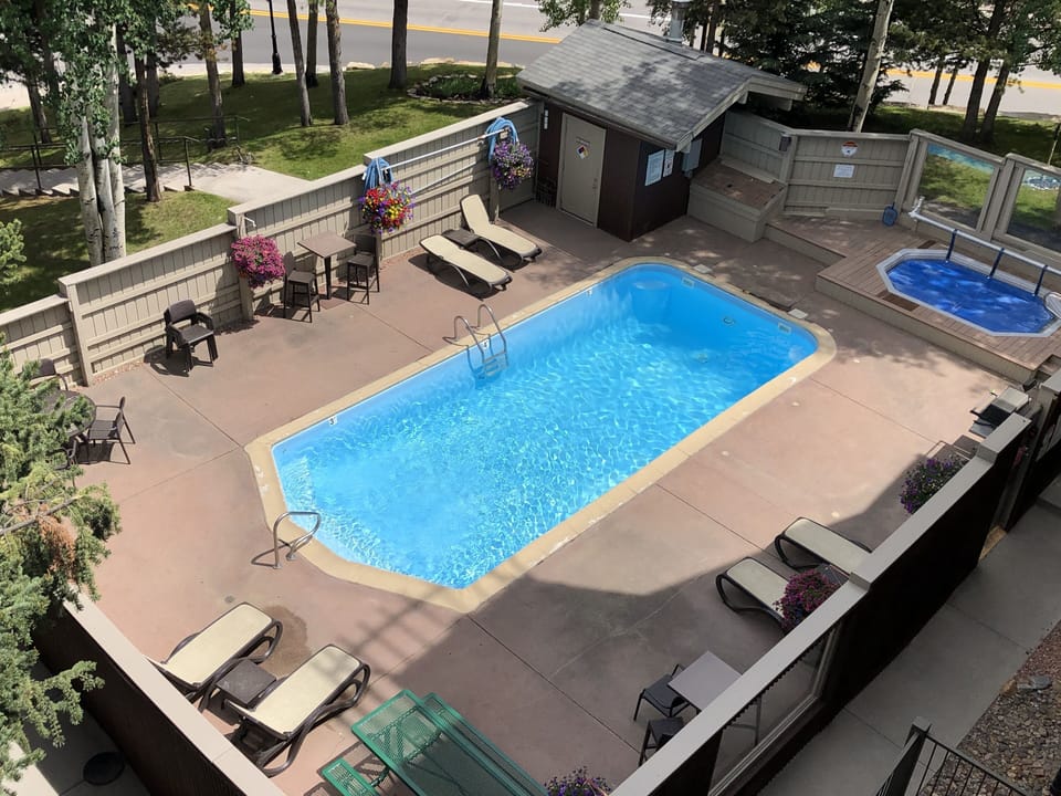 Pool is open only in the warmer months.  Hot Tub is open year round.