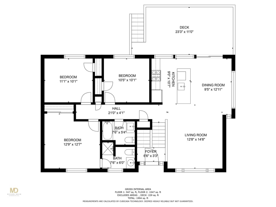 Top Floor: 3BR, Full Bath, Open Kitchen and DR, LR and 250sf Deck: outdoor seats