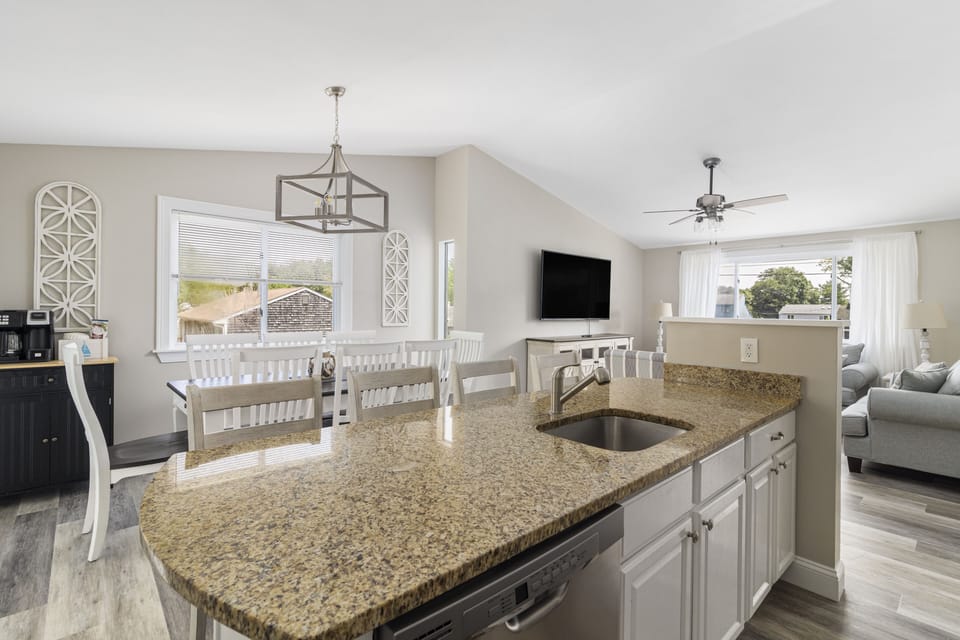 Kitchen, dining room, upstairs living room: all open concept.