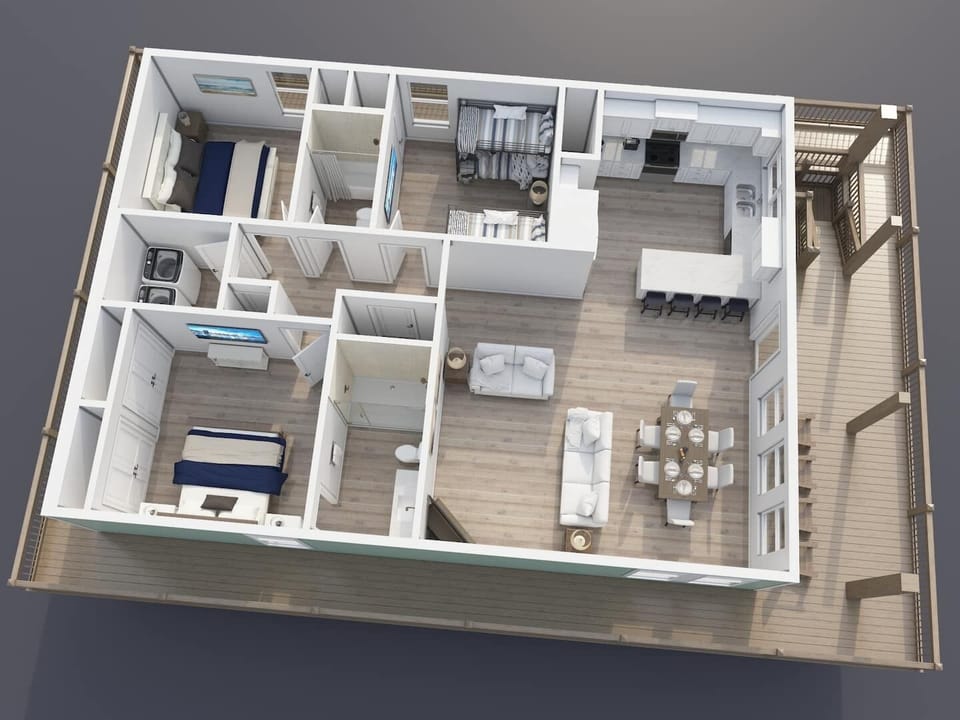 Overhead layout view of the Sea Bliss vacation rental home.