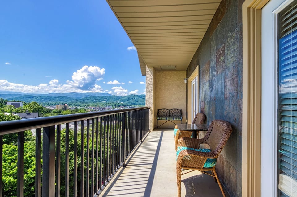Enjoy breathtaking mountain views from the private top floor balcony