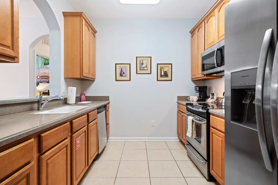 Our large, modern kitchen is fully furnished and ready for your culinary adventures.
