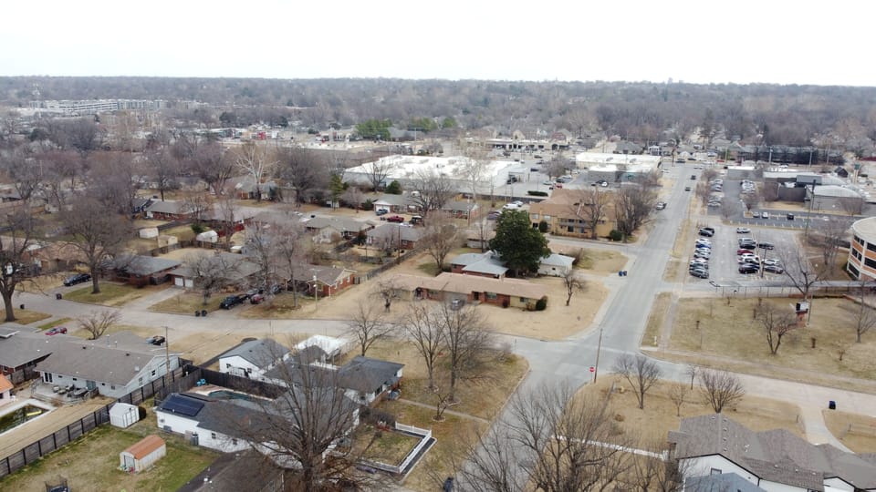 View of Brookside (Peoria Ave) from above the property.   Only a short walk away