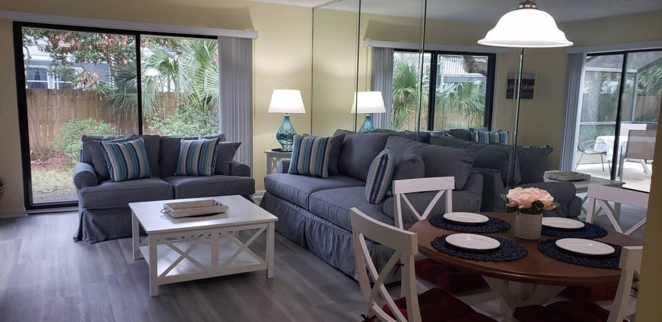 Living Room- Couch with queen size sleeper (gel foam mattress) and Love Seat