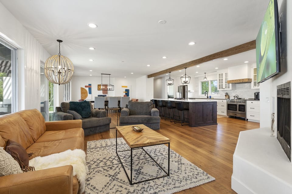 View of the Great room - living room, kitchen & dining rooms in wide open area