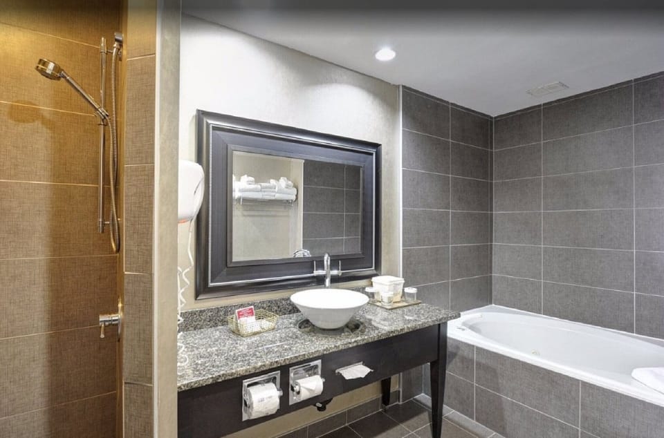 Suite, 1 King Bed with Sofa bed (Distinction) | Bathroom | Combined shower/tub, eco-friendly toiletries, hair dryer, towels