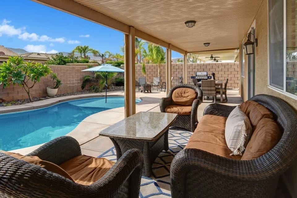 Relax in your private oasis with bbq and firepit.