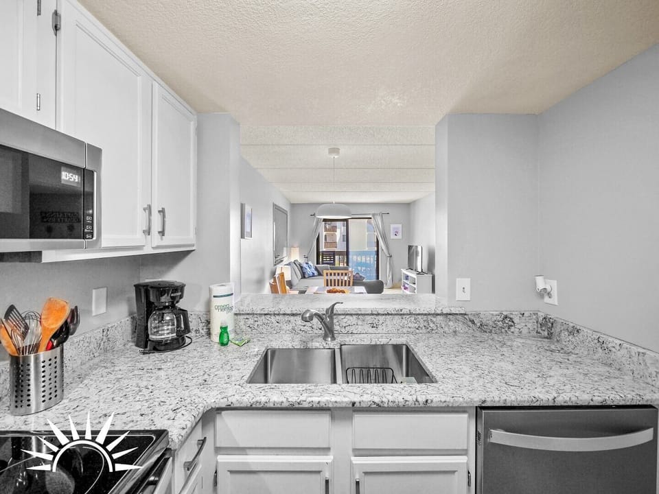 view from kitchen to living area