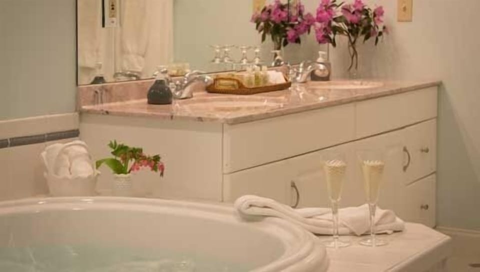 Combined shower/tub, jetted tub, hair dryer, towels