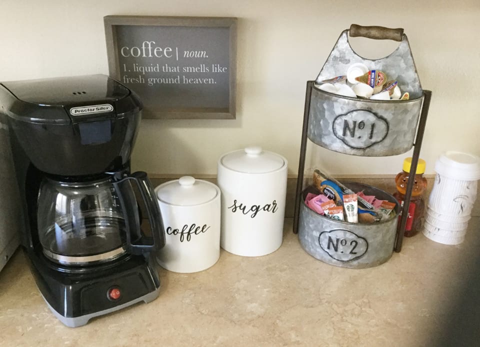 Coffee and condiments are provided on the house!