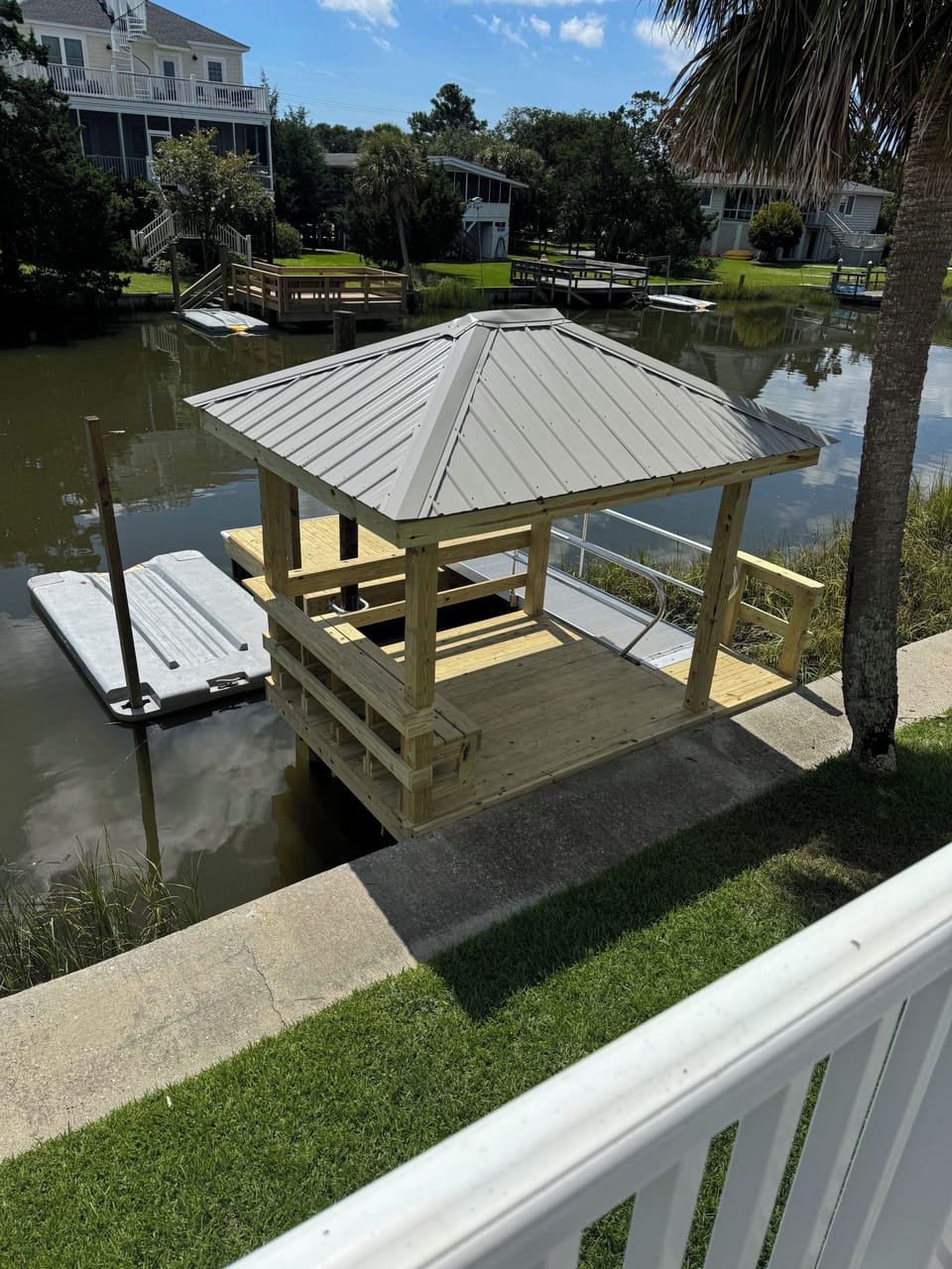 Our brand new covered dock is a great place to relax on the canal!
