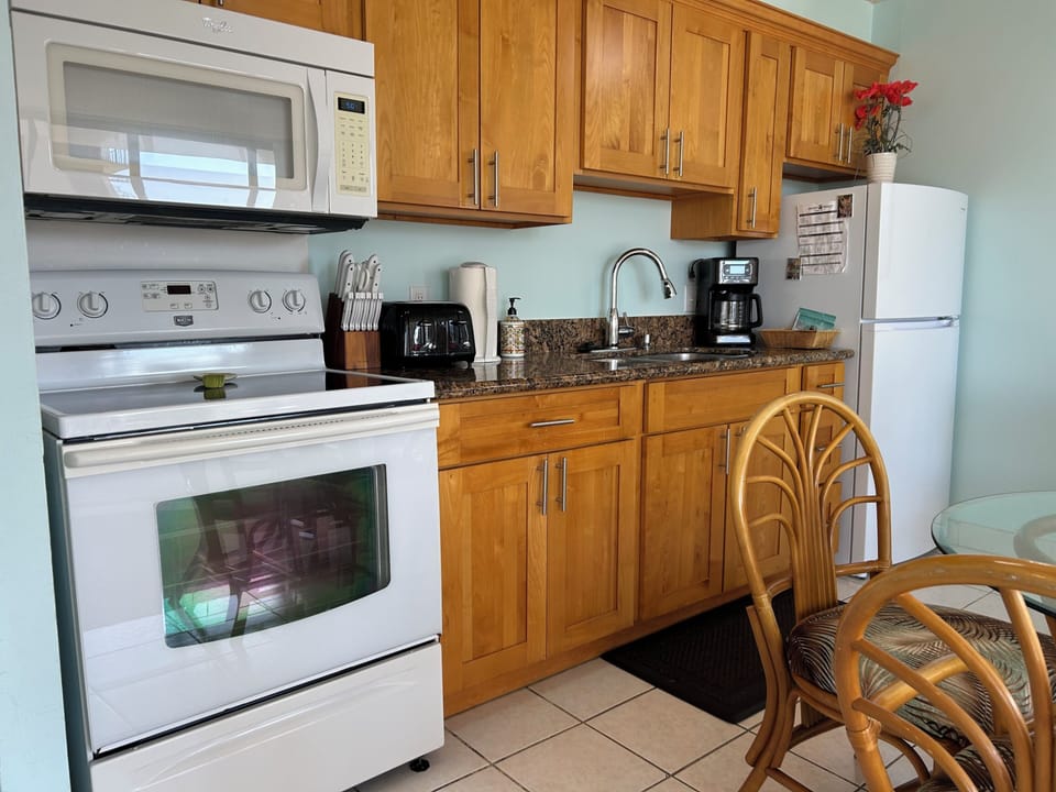 Full Kitchen with everything you need to create & serve your meals,  just like home.