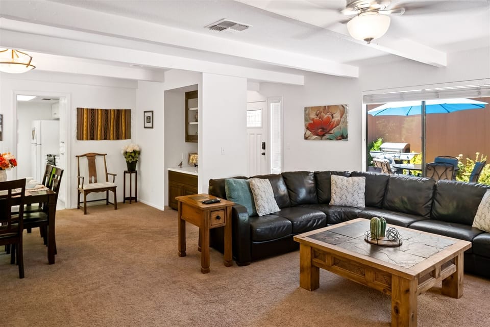 A view from the living room through to the kitchen