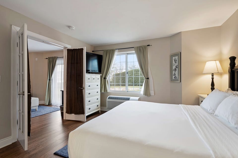 Suite, 1 King Bed, Patio, Courtyard View (with Sofabed) | Pillowtop beds, iron/ironing board, free cribs/infant beds