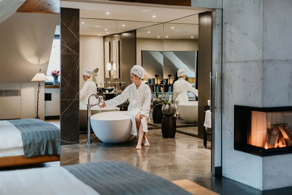 The Penthouse Loft - Suite including breakfast and complimentary minibar | Bathroom | Shower, rainfall showerhead, designer toiletries, hair dryer