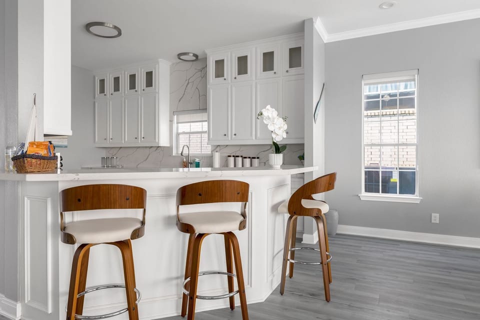 Sit at this high-top island and enjoy a quick snack. 