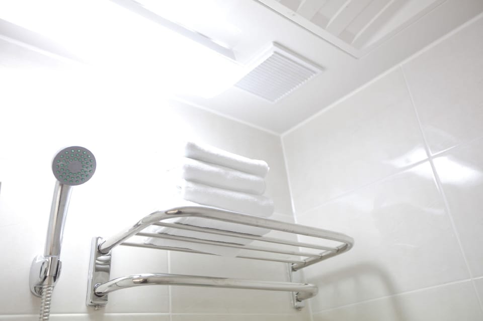 Shower, free toiletries, hair dryer, slippers