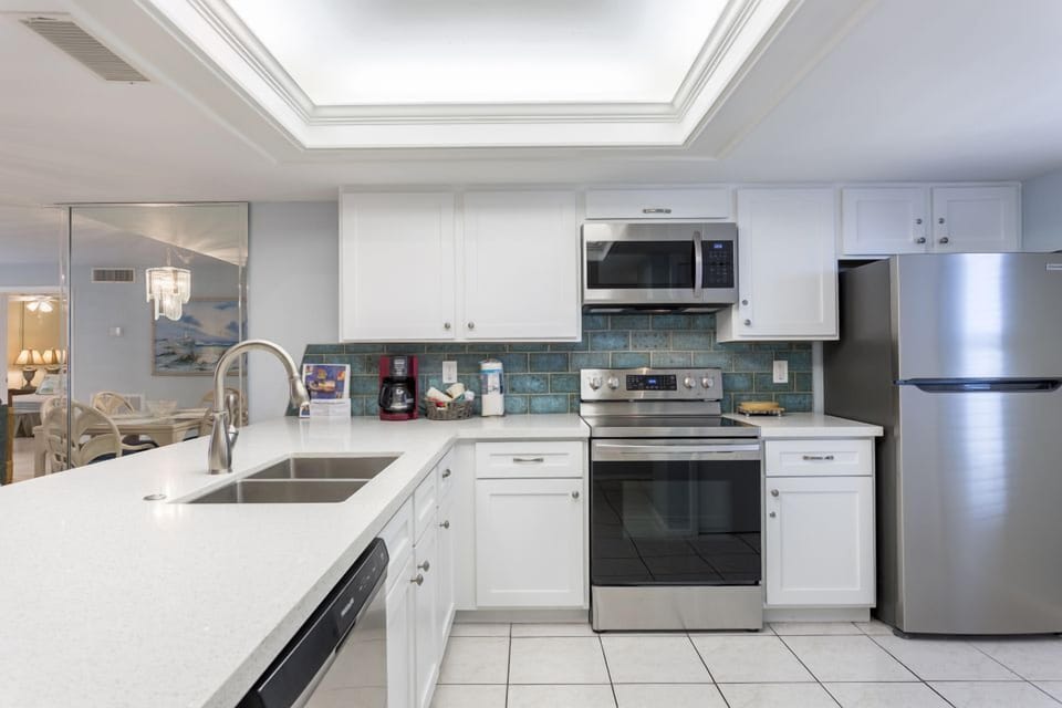 Our kitchen features full-size, stainless steel appliances for your use during your stay. 