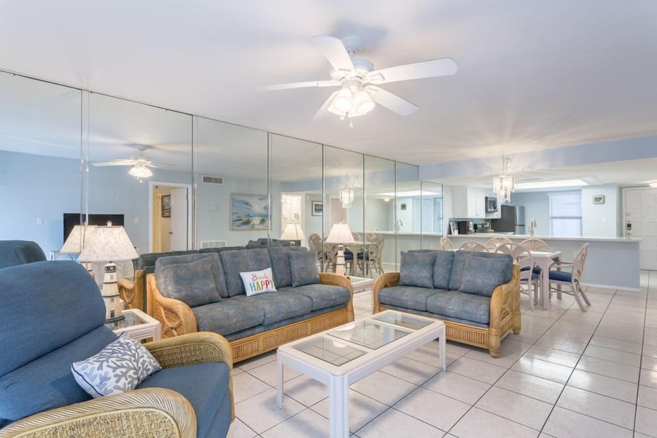 We love the light so much we've furnished our rooms with wall to wall mirrors to make the most of the light.