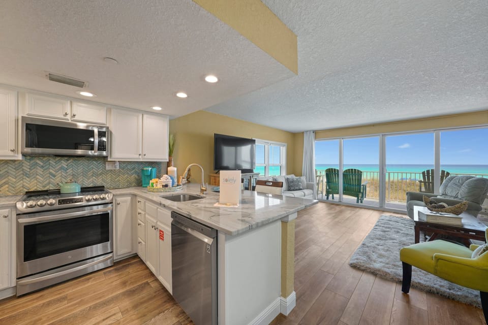 Whether you're preparing fresh seafood or quick snacks before heading to the sand, this fully equipped kitchen provides everything needed for a relaxing beach vacation.