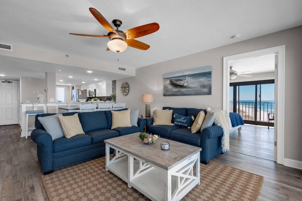 Spacious living room with a sleeper sofa
