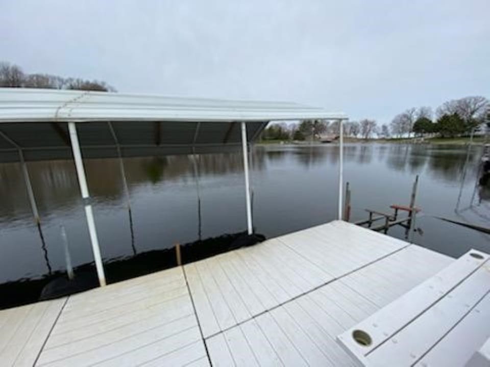 Dock with bench and lift. Awning has been removed