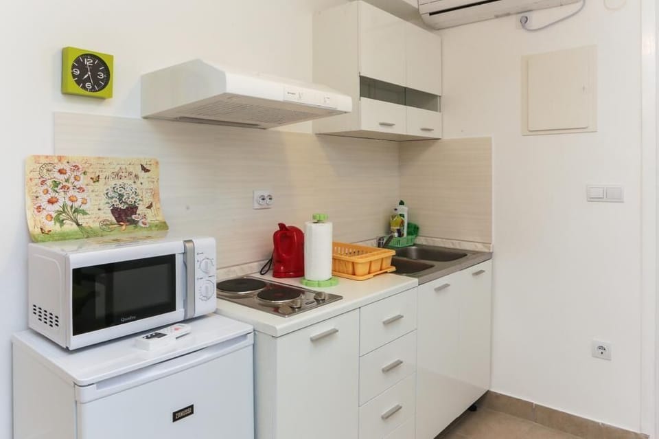 Studio (Studio with terrace and with Sea View) | Private kitchen | Fridge, microwave, stovetop, electric kettle